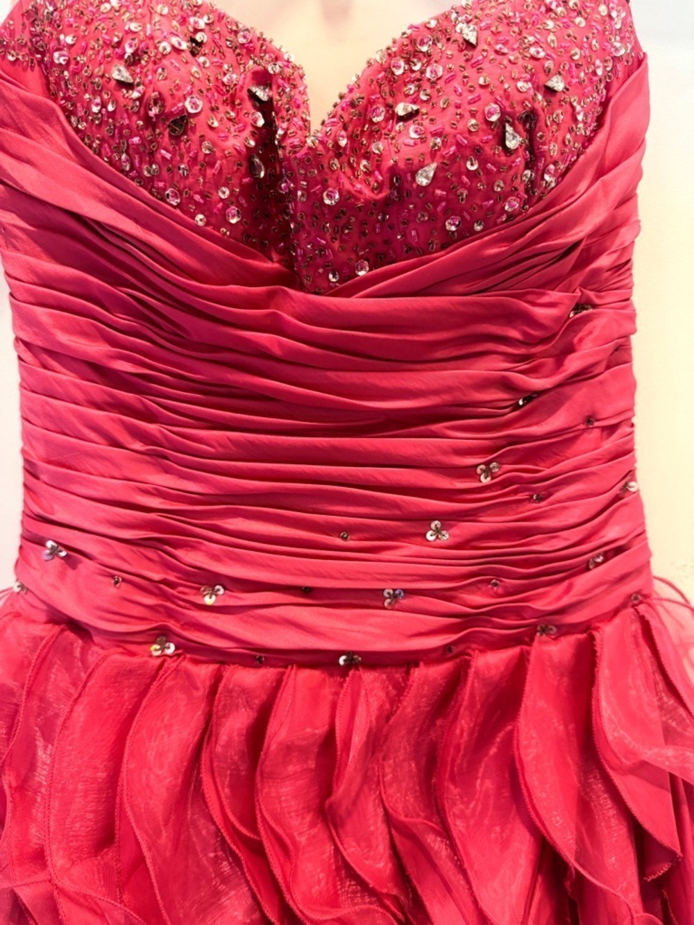 Hot Pink Formal Gown Medium Ruffled Tiered Princess Sequins - Picture 8 of 10